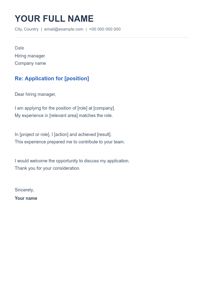 Preview of a clean cover letter document